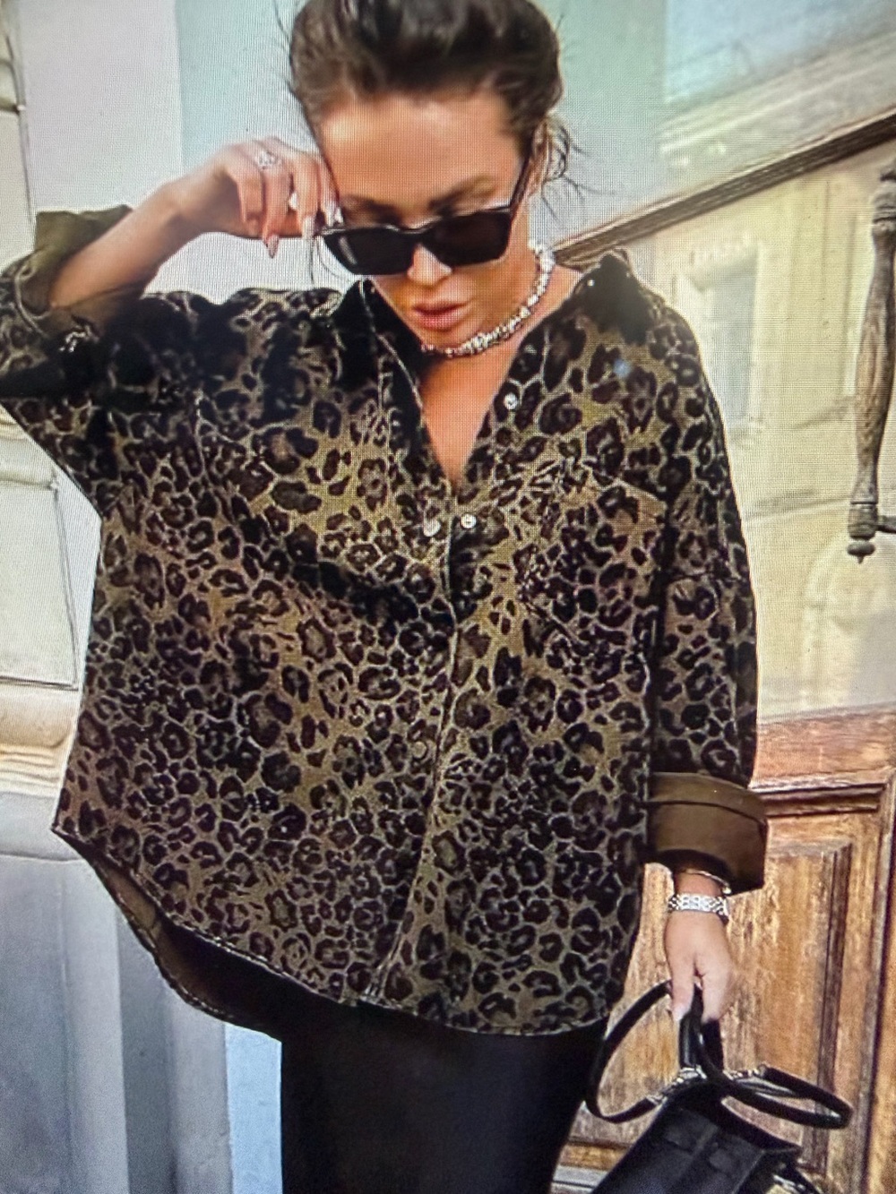 Denim Leopard Print Button-Front Shacket- NWOT- Size XXL